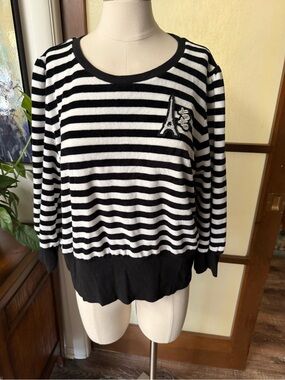 Karl Lagerfeld Black White Striped Pullover with Eiffel Patch size large